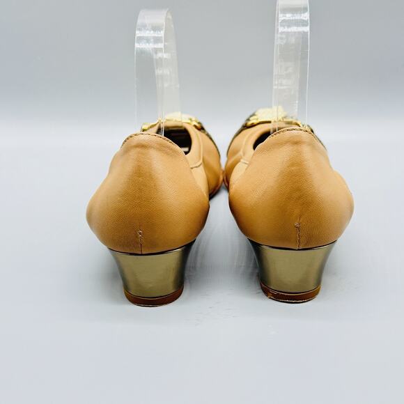 AGL Shoes Womens EU 40.5 US 10.5 Tan Snakeskin Cap Toe Italy Kitten Heels - Picture 7 of 13